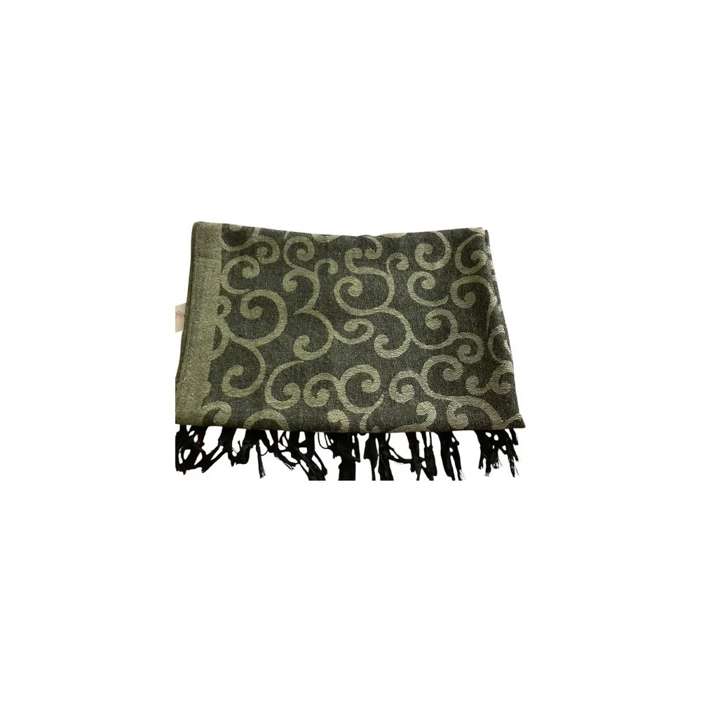 Women's Scarf Pashmina  Gold Green Brown Paisley Fringe 27